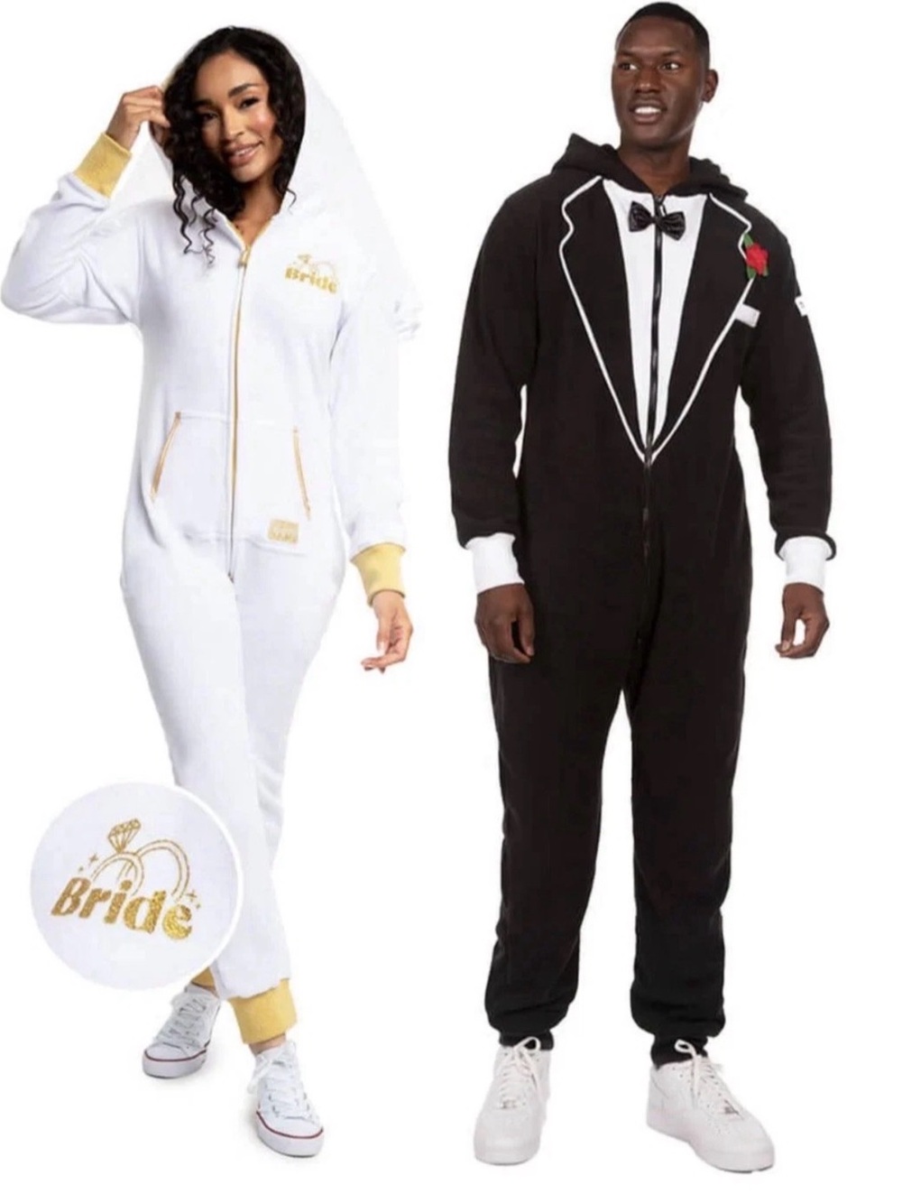 NEW Bachelorette BRIDE Cozy Tipsy Elves Golden Glitter Bridal Jumpsuit XS or Lrg - Picture 5 of 7